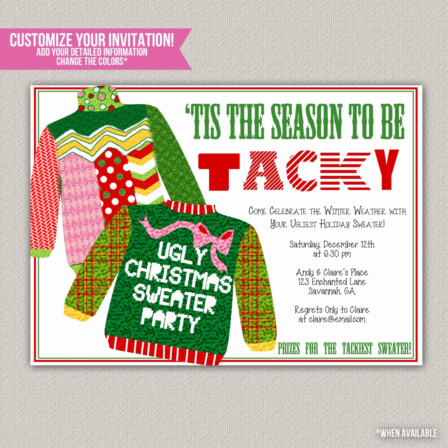 Tacky Christmas Sweater Party Invitation Wording Lovely Tis the Season to Be Tacky Tacky Sweater by Enchanteddesigns4u