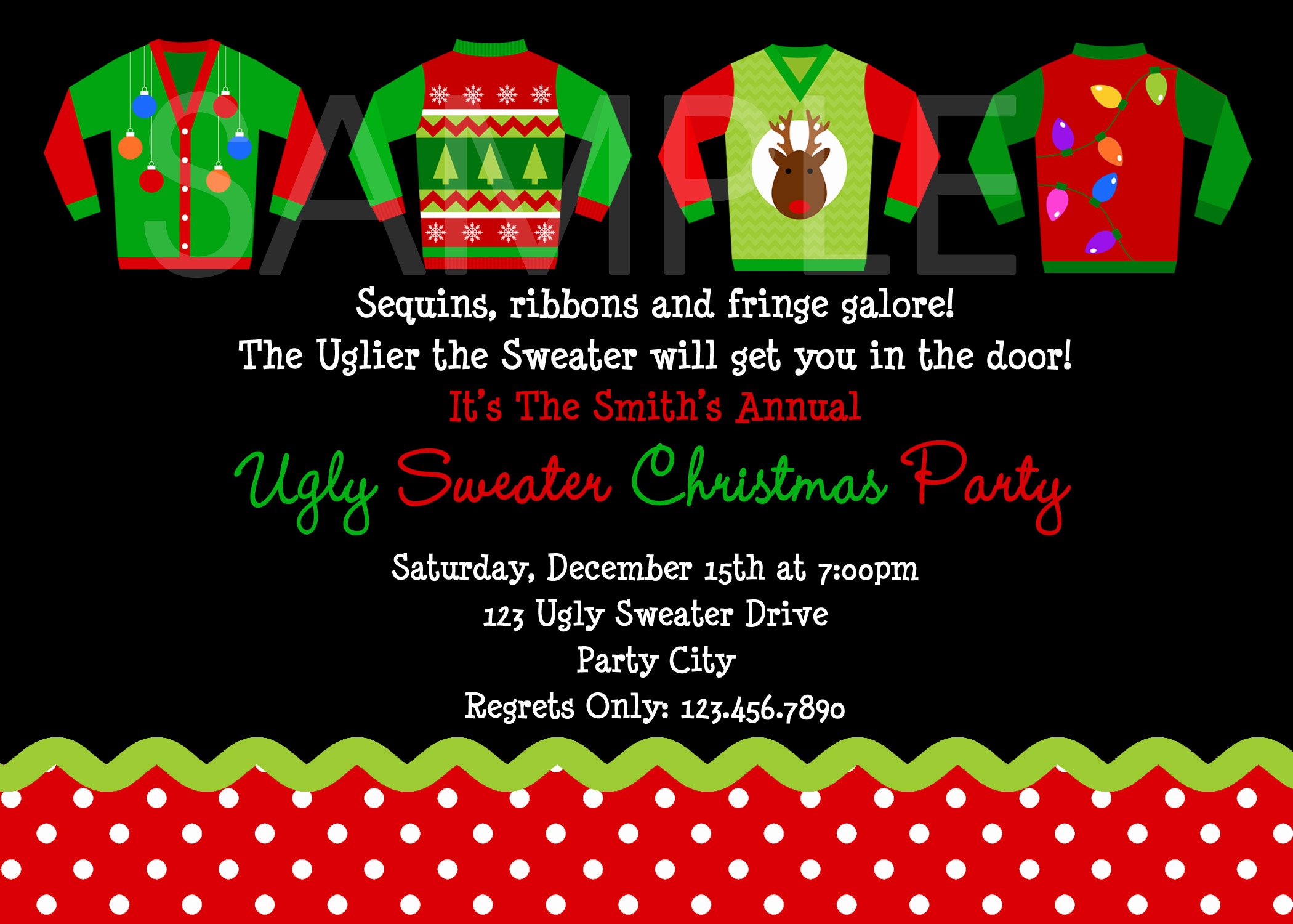 Tacky Christmas Sweater Party Invitation Wording New Custom Holiday Card Print Your Own Personalized