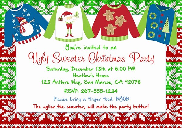 Tacky Christmas Sweater Party Invitation Wording Unique Christmas Party Invitations Ugly Sweater
