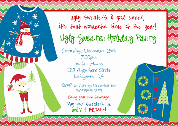 Tacky Christmas Sweater Party Invitation Wording Unique Ugly Christmas Sweater Party Invitations