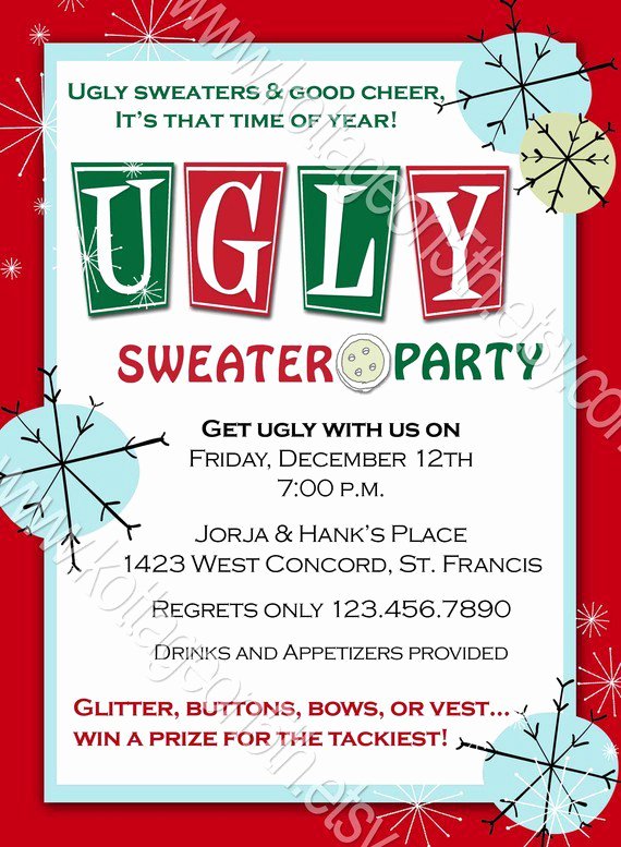 Tacky Christmas Sweater Party Invitation Wording Unique Ugly Sweater Party Invitation Wording