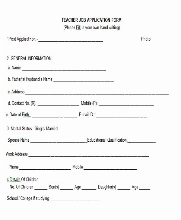 Teacher Application forms Best Of 44 Sample Application form Templates