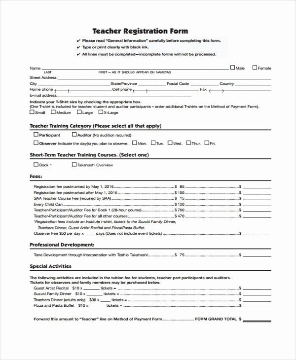 Teacher Application forms Fresh 7 Teacher Registration form Samples Free Sample