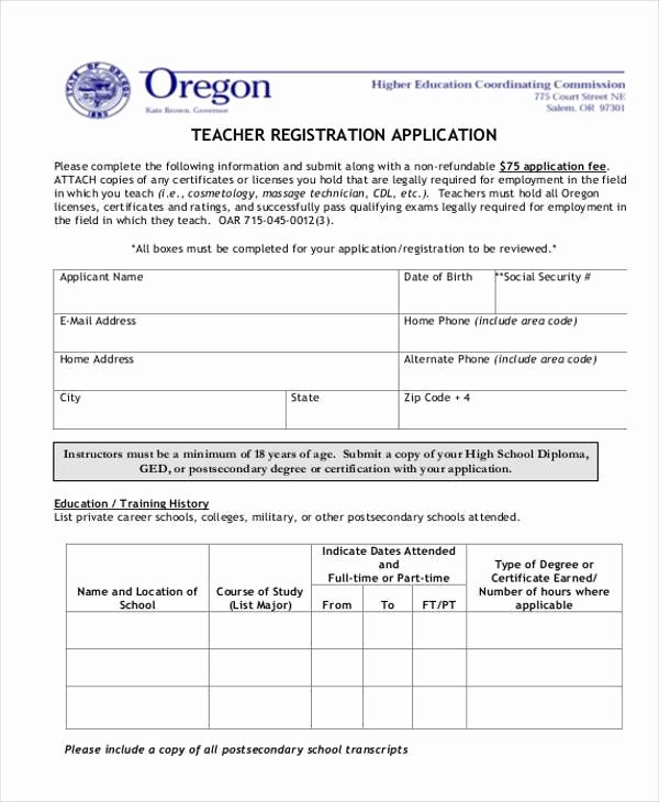 Teacher Application forms Fresh Registration form Templates
