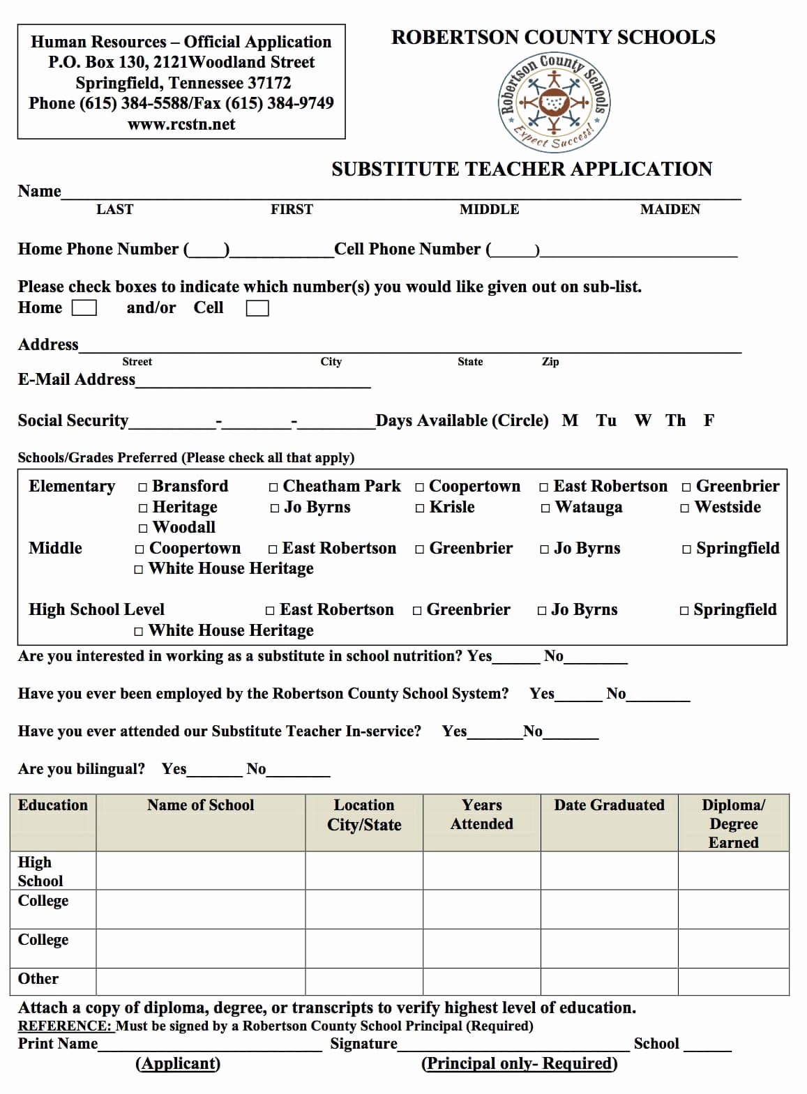 Teacher Application forms Inspirational Substitute Teacher Training for Robertson County Schools