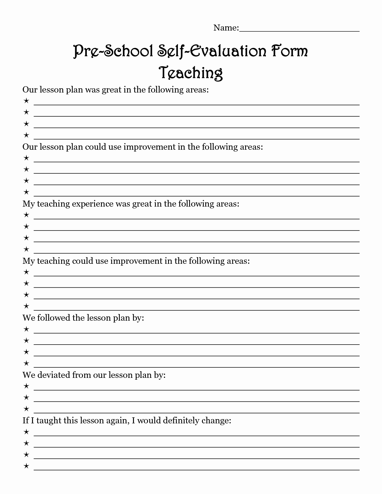 Teacher Application forms Inspirational Teacher Evaluation form Preschool Early Childhood