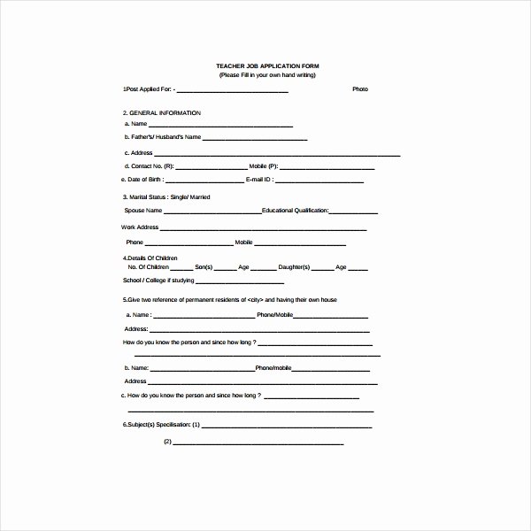 Teacher Application forms Luxury 5 Teacher Application form Templates Pdf