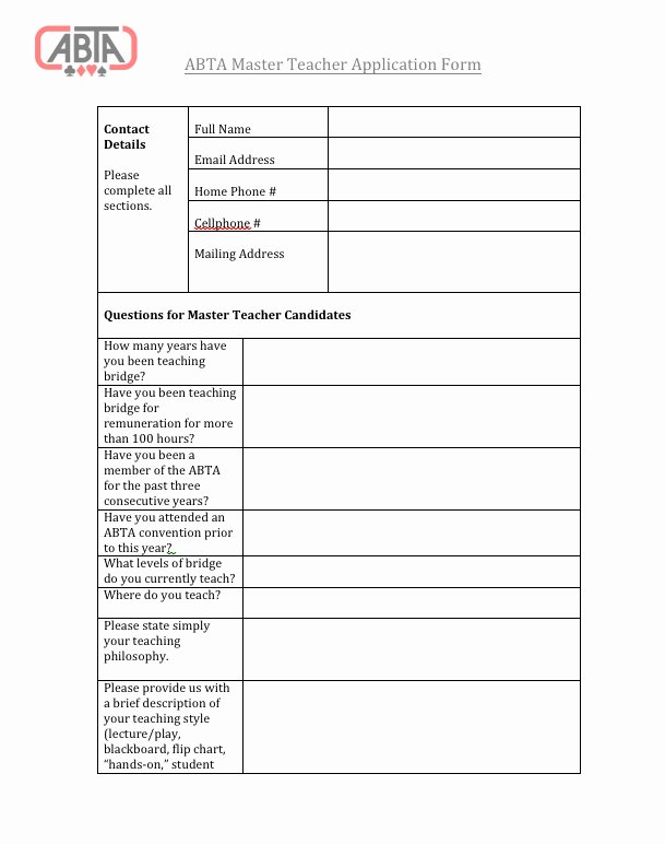 Teacher Application forms New Abta Home Of the American Bridge Teachers association