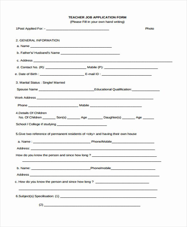 Teacher Application forms Unique 35 Free Job Application form Template