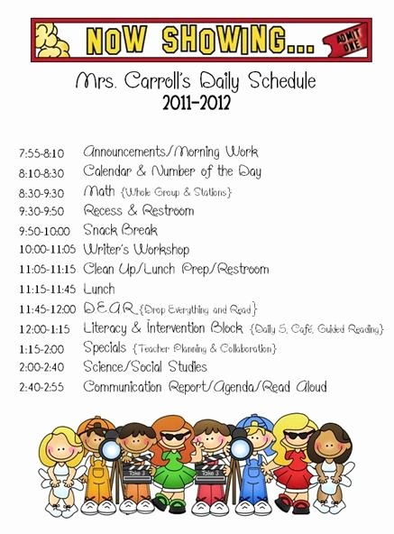 Teacher Daily Schedule Template Free Fresh First Grade Schedule On Pinterest