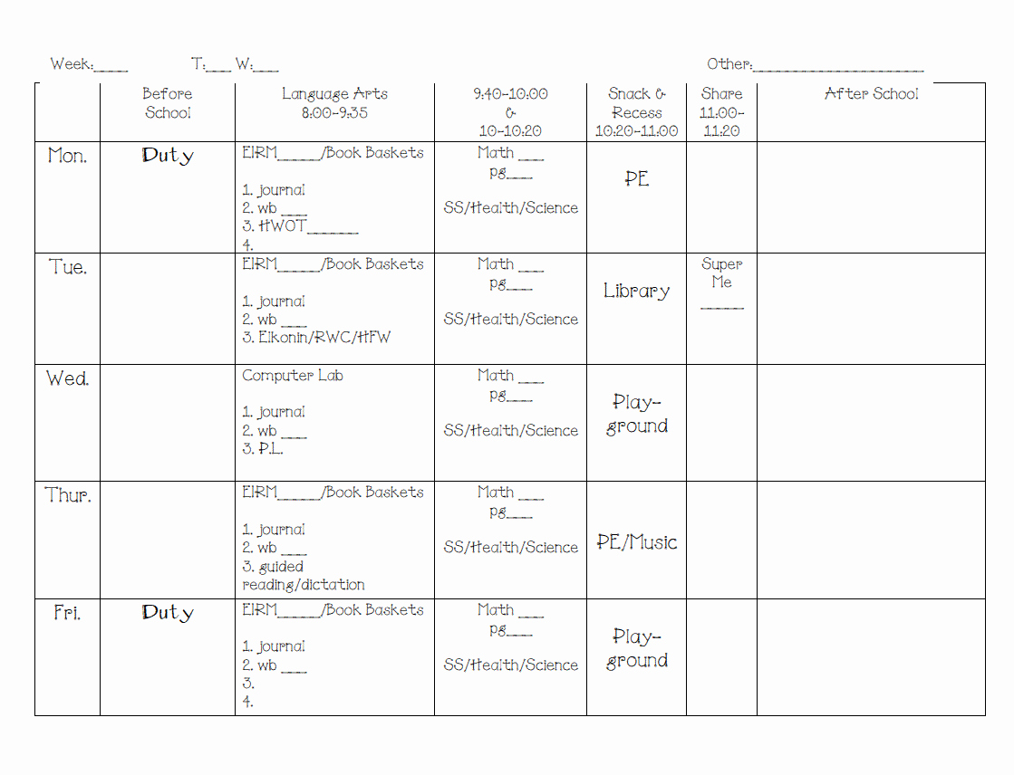 Teacher Daily Schedule Template Free Inspirational Miss Kindergarten My Daily Schedule School