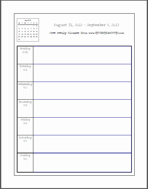 Teacher Daily Schedule Template Free Lovely Weekly School Planner 2015 2016 This Academic Calendar