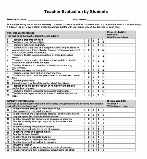 Teaching Feedback forms Awesome 17 Sample Student Evaluation forms