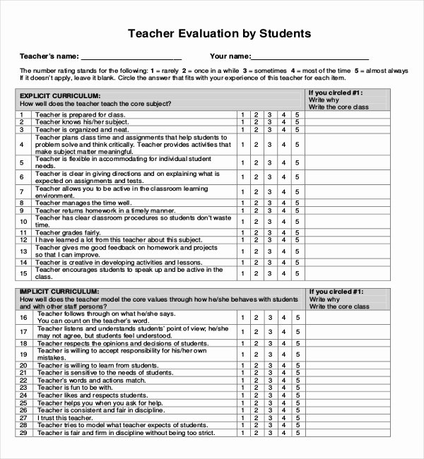 Teaching Feedback forms Awesome 17 Sample Student Evaluation forms