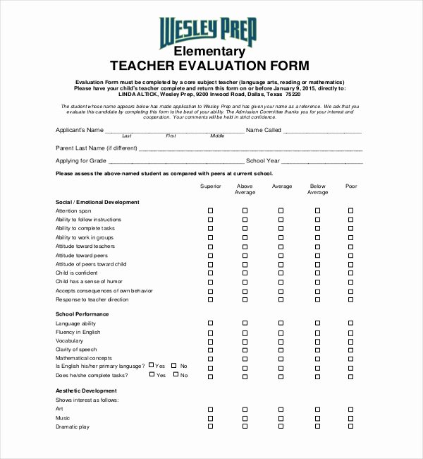 Teaching Feedback forms Best Of 18 Sample Teacher Evaluation forms