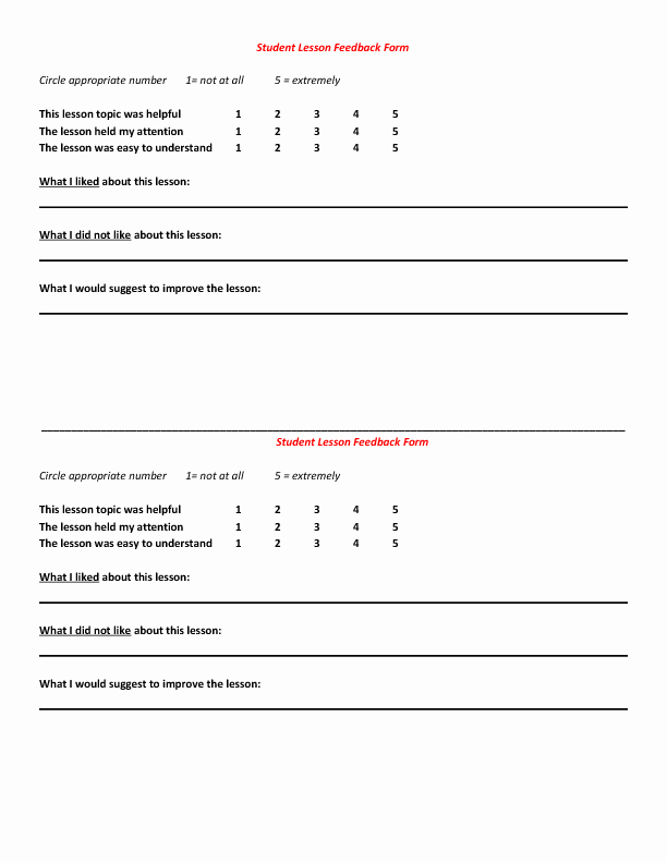 Teaching Feedback forms Elegant Students Post Lesson Feedback