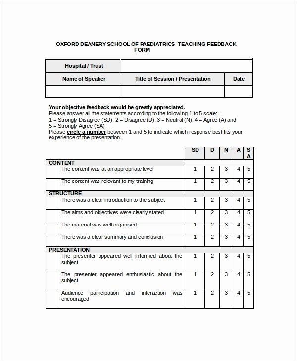 Teaching Feedback forms Fresh 8 Sample Teacher Feedback forms