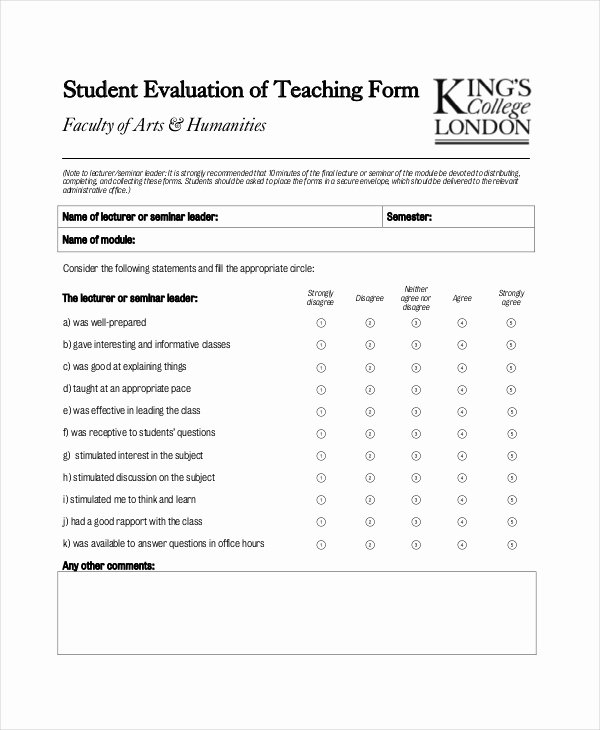 Teaching Feedback forms Fresh 8 Sample Teacher Feedback forms