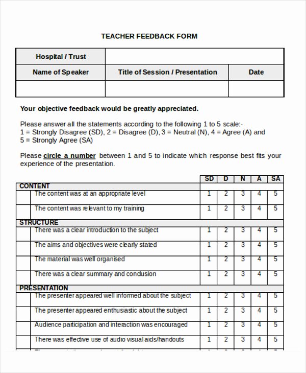 Teaching Feedback forms Luxury Sample Feedback form In Word 11 Examples In Word