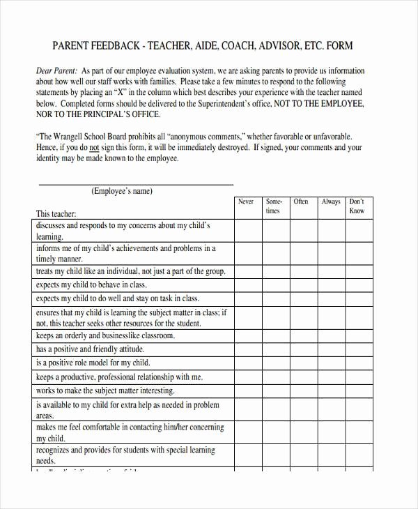 Teaching Feedback forms New Feedback form Examples