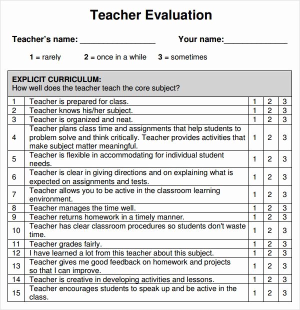 Teaching Feedback forms New Student Evaluation Template Evaluations