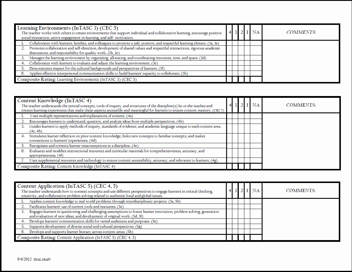 Teaching Feedback forms New Student Teacher Evaluation form