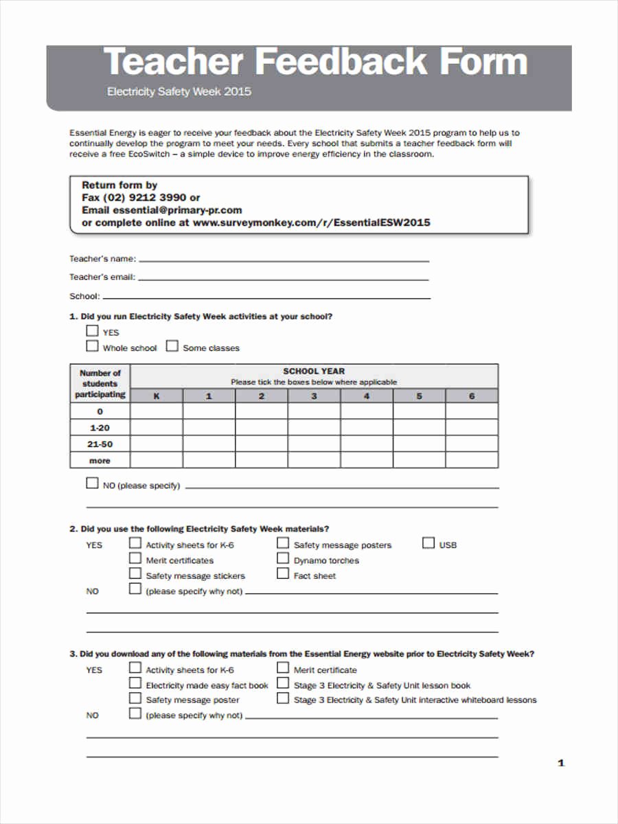 Teaching Feedback forms Unique 16 Teacher Feedback forms In Pdf