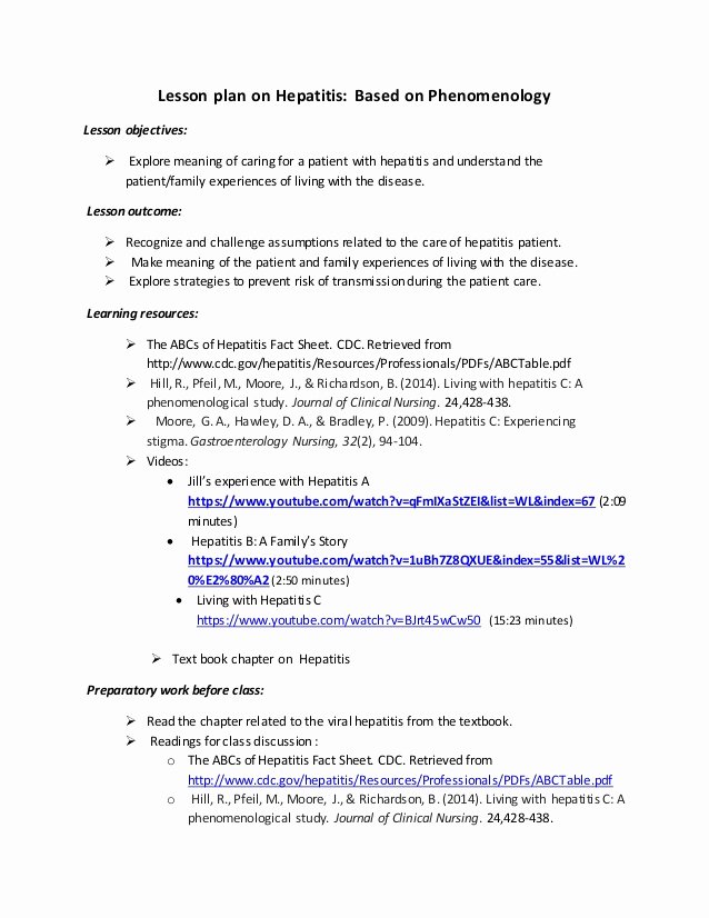 Teaching Plan Nursing Fresh Lesson Plan Hepatitis