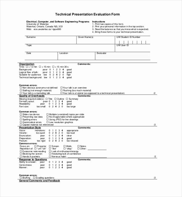 Technical Evaluation Criteria Template Fresh 13 Sample Presentation Evaluation forms