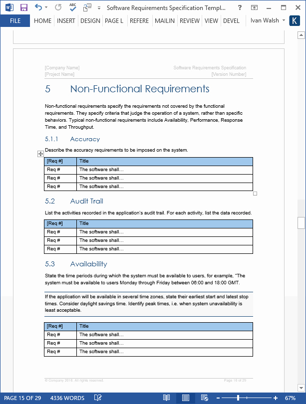 Technical Requirements Template Beautiful software Requirements Specification Template Technical