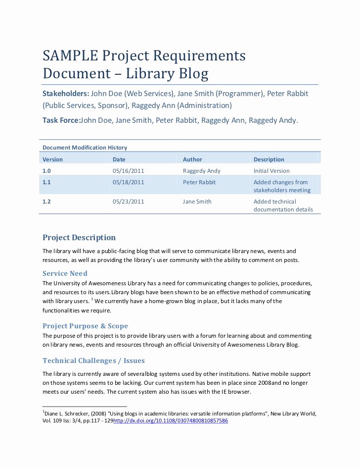 Technical Requirements Template Best Of Sample Project Requirements Document – Library Blog