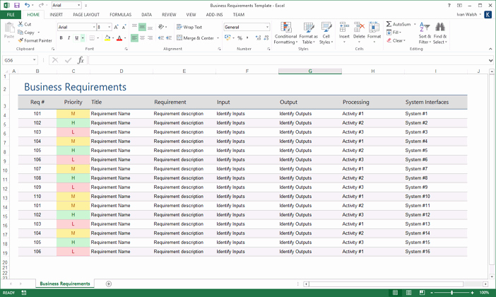 Technical Requirements Template Luxury Excel Business Templates