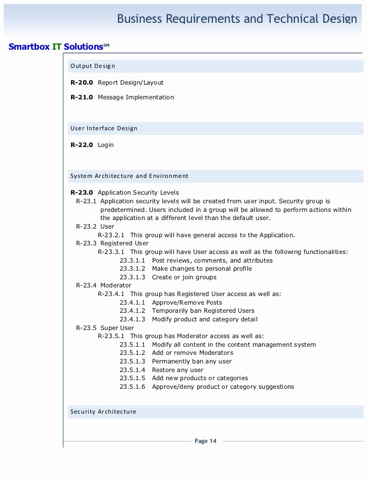 Technical Requirements Template New Project Business Requirements Document