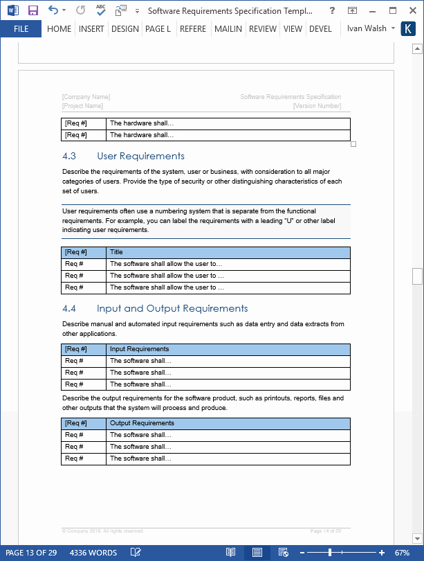 Technical Requirements Template New software Requirements Specification Template Technical