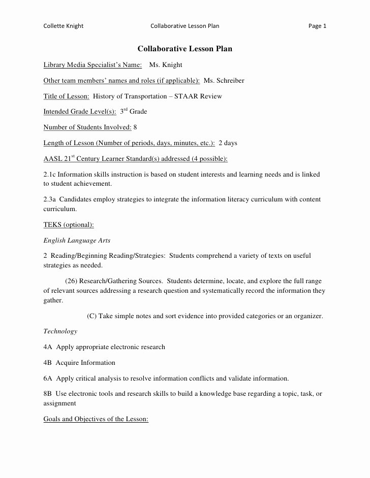 Teks Lesson Plan Template Beautiful Cooperative Learning Lesson Plan Template