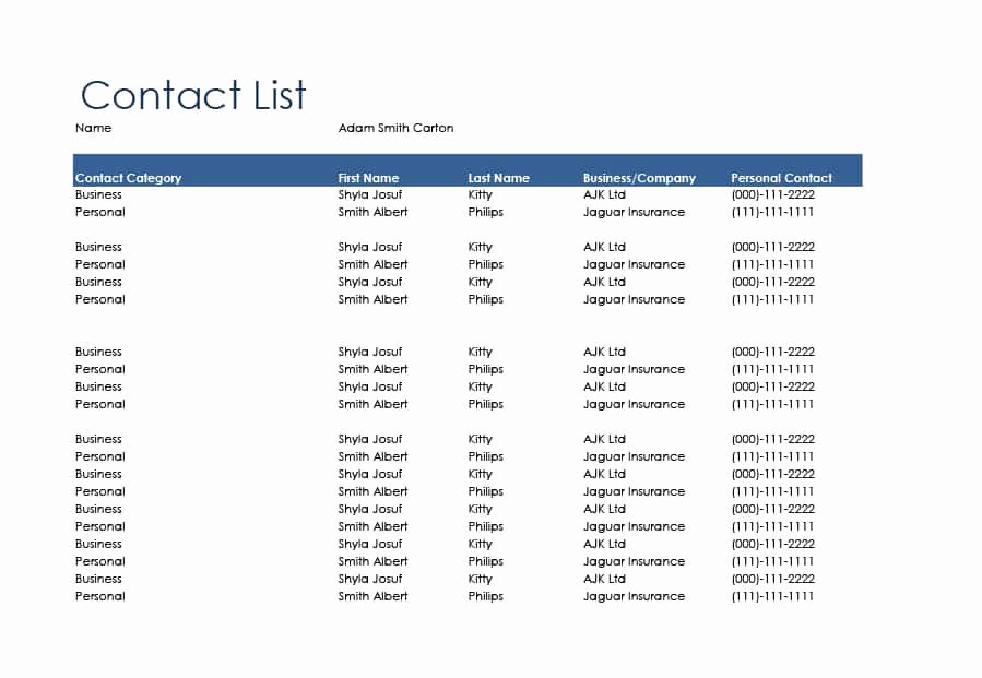 Telephone Directory Template Excel Lovely Business Contact Worksheet Template Tulsalutheran