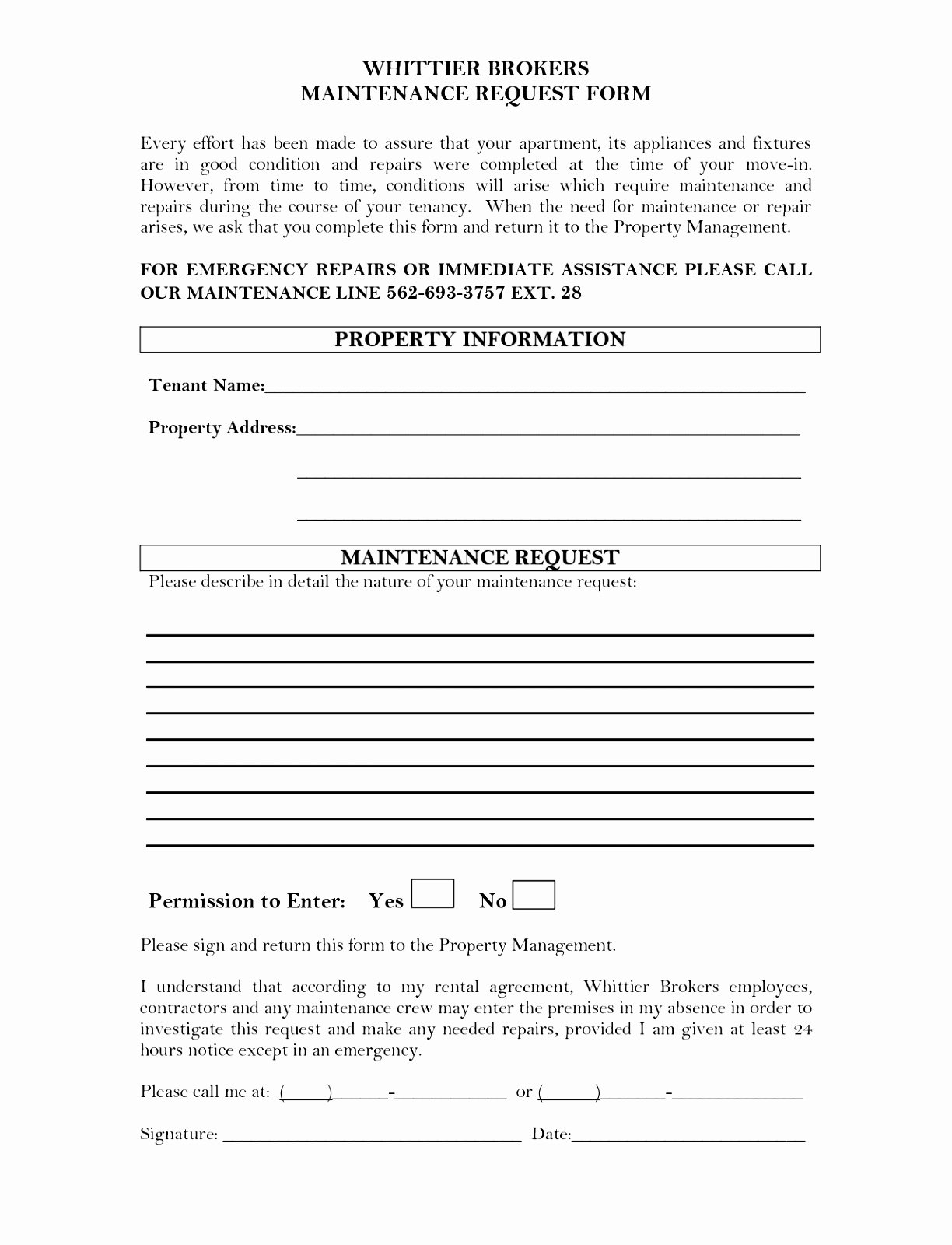 Tenant Maintenance Request form Template Best Of 8 Apartment Maintenance Request form Template Eerzr