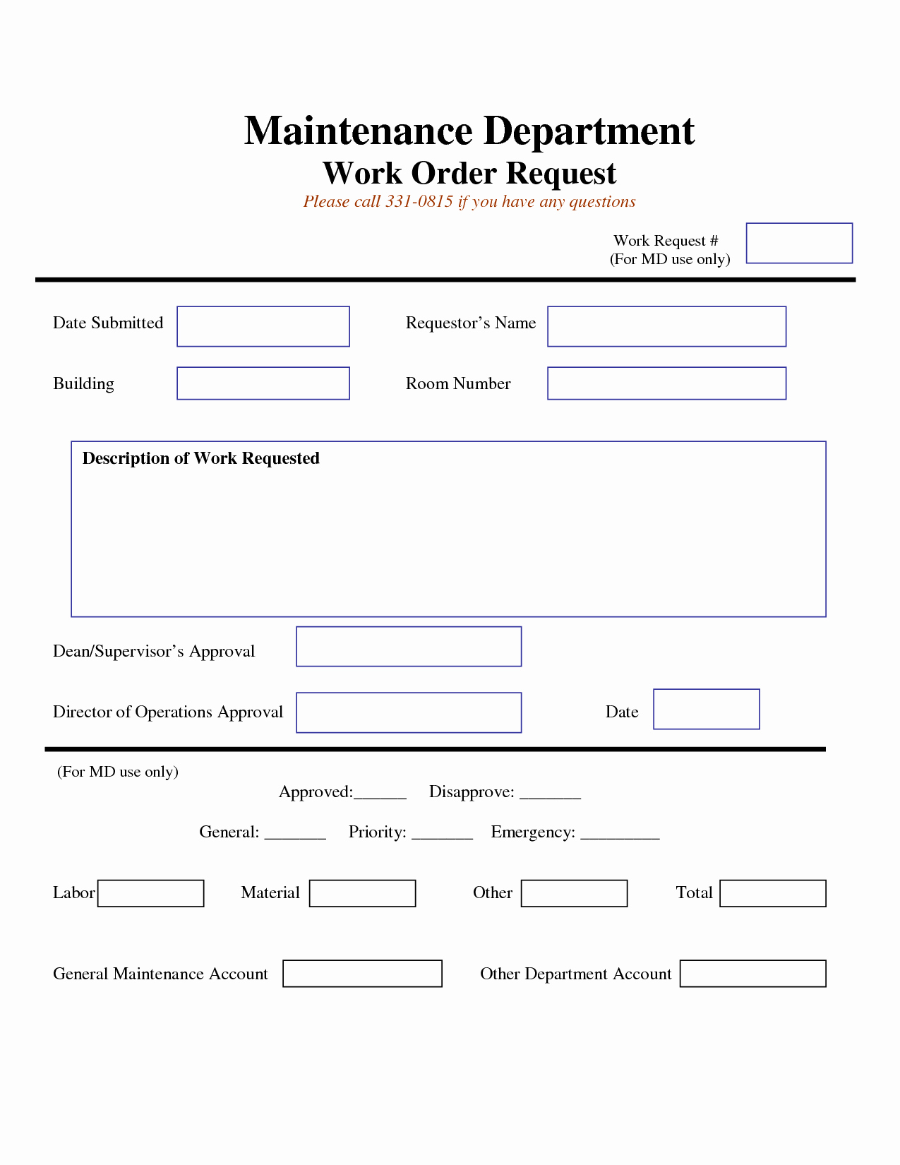 Tenant Maintenance Request form Template New Work Request form