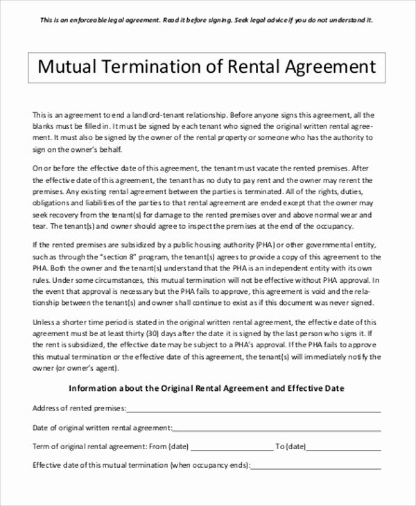 Termination Of Lease Agreement Template Awesome Sample Contract Termination Agreement 11 Examples In