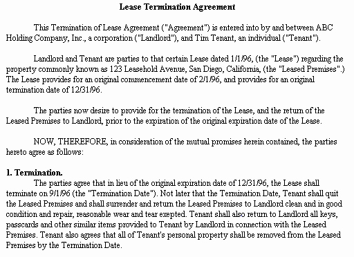 Termination Of Lease Agreement Template Beautiful Ending Lease Agreement Early W O Penalty Housing Corner