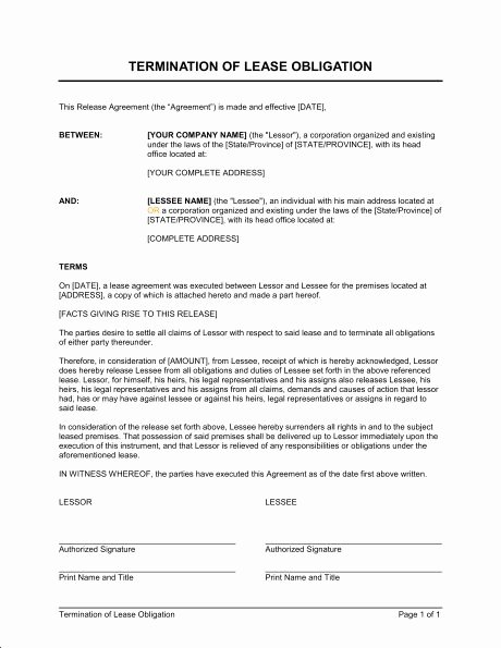 Termination Of Lease Agreement Template Best Of Termination Of Lease Obligation Template &amp; Sample form