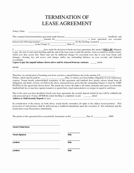 Termination Of Lease Agreement Template Elegant Personal Property Rental Agreement forms