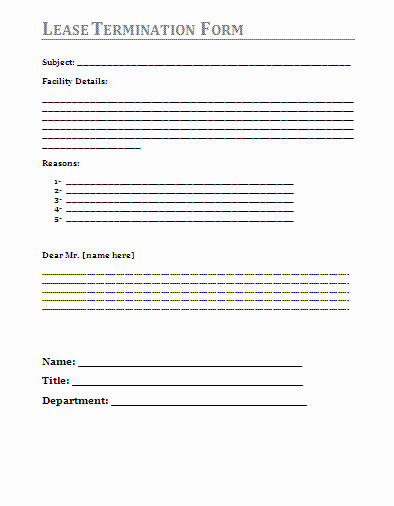 Termination Of Lease Agreement Template Inspirational Lease Termination form