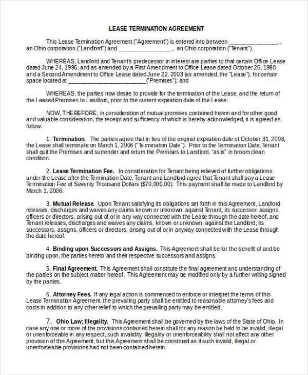 Termination Of Lease Agreement Template New Sample Lease Agreement form 11 Free Documents In Doc Pdf