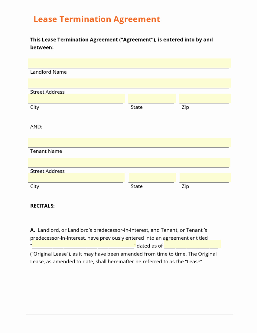 Termination Of Lease Agreement Template Unique Business form Template Gallery