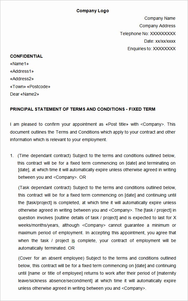 Terms Of Agreement Sample New 23 Hr Contract Templates Hr Templates