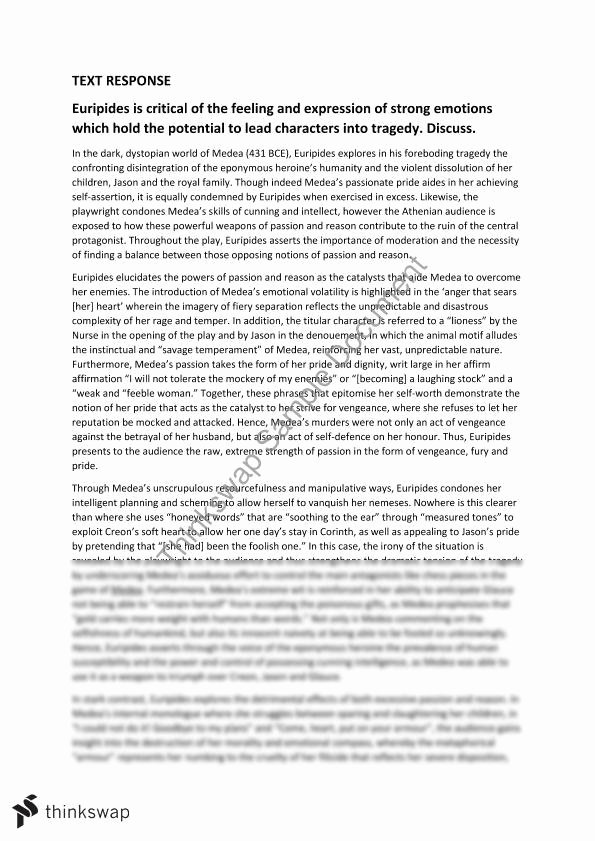 Text Analysis Response Examples Luxury Medea Text Response Essay and A Parative Language