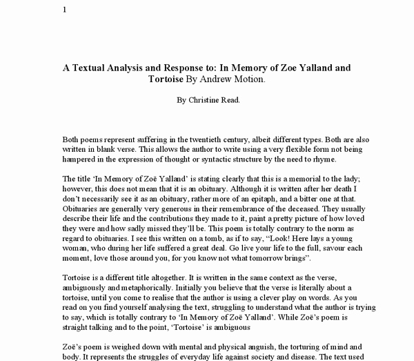 Text Analysis Response Outline Fresh A Textual Analysis and Response to In Memory Of Zoe