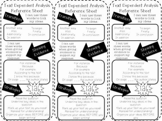 Text Analysis Response Template Luxury Tda Reference Sheet Text Dependent Analysis