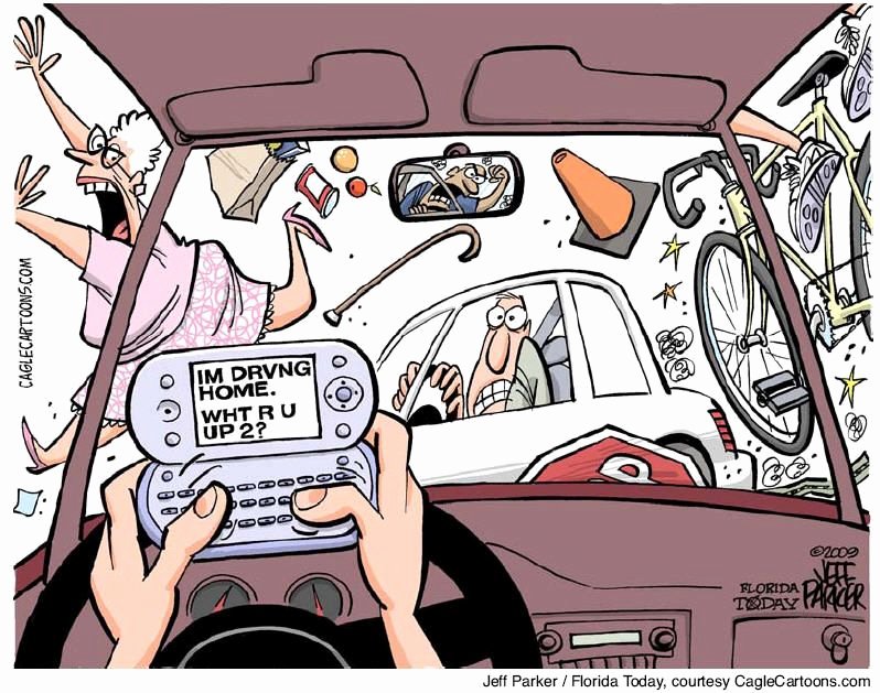 Texting and Driving Satire Elegant Funny Truck Driver Cartoons